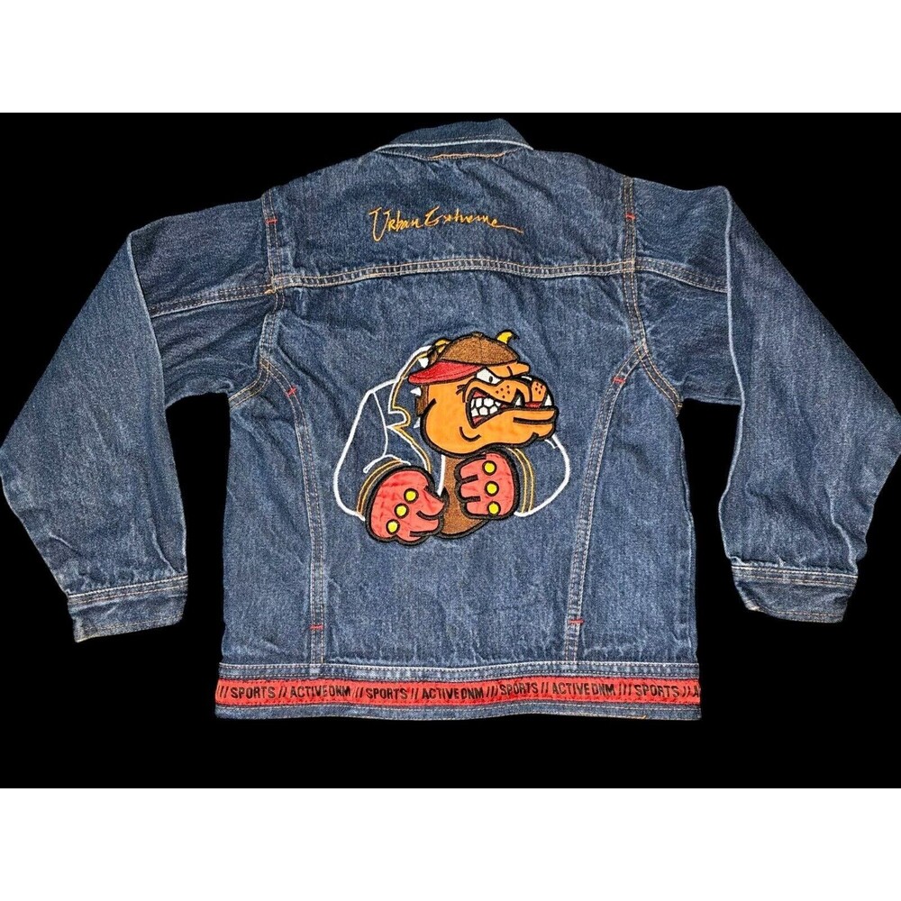 Urban Extreme Active Wear Vintage Kids 8 Boys Denim Jean Jacket Bulldog Blue